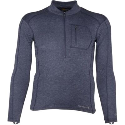 Carhartt Force Midweight Herren-Unterhemd aus synthetischer Wollmischung, Viertelreißverschluss, Tasche, Marineblau, meliert, Mittel Carhartt Force Midweight Herren-Unterhemd aus synthetischer Wollmischung, Viertelreißverschluss, Tasche, Marineblau, meliert, Mittel