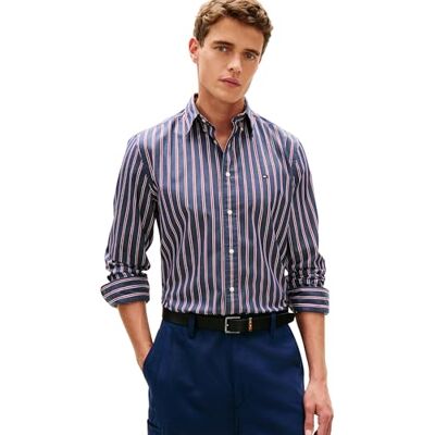 Tommy Hilfiger Herren Hemd Flex Poplin Bold Stripe aus Baumwolle, Mehrfarbig (Carbon Navy/Stripe), L Tommy Hilfiger Herren Hemd Flex Poplin Bold Stripe aus Baumwolle, Mehrfarbig (Carbon Navy/Stripe), L