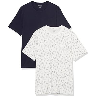 Amazon T-Shirts für Herren, 100% Baumwolle und Baumwoll-Polyester-Mischgewebe, Normale Passform, kurzärmelig, Rundhalsausschnitt, 2er-Pack, Marineblau/Weiß, Bootdruck, XX-Large Amazon T-Shirts für Herren, 100% Baumwolle und Baumwoll-Polyester-Mischgewebe, Normale Passform, kurzärmelig, Rundhalsausschnitt, 2er-Pack, Marineblau/Weiß, Bootdruck, XX-Large