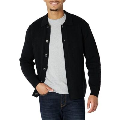Amazon Herren Strickjacke mit Kragen, lockere Passform, Schwarz, Größe S Amazon Herren Strickjacke mit Kragen, lockere Passform, Schwarz, Größe S