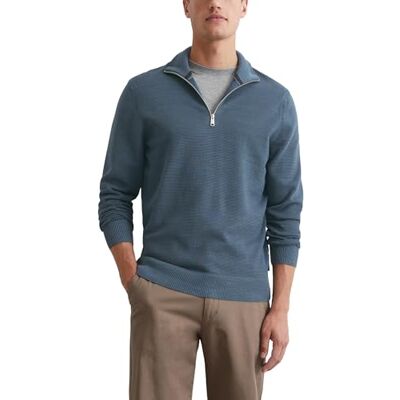 Marc O' Polo Herren Strickpullover aus Bio-Baumwolle mit Reißverschluss, Blau (Moon Stone), L Marc O' Polo Herren Strickpullover aus Bio-Baumwolle mit Reißverschluss, Blau (Moon Stone), L