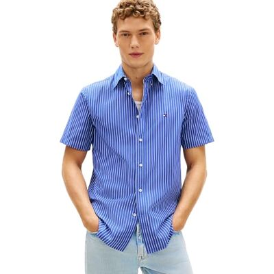 Tommy Hilfiger Herren Hemd Flex Poplin aus Baumwolle, Mehrfarbig (Wedge Blue/Stripe), L Tommy Hilfiger Herren Hemd Flex Poplin aus Baumwolle, Mehrfarbig (Wedge Blue/Stripe), L