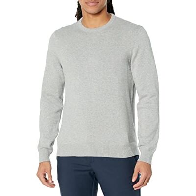 Amazon Herren Langärmliger Pullover Mit Rundhalsausschnitt, 100% Baumwolle, Erhältlich In Groß Und Schwer, Hellgrau Meliert, M Amazon Herren Langärmliger Pullover Mit Rundhalsausschnitt, 100% Baumwolle, Erhältlich In Groß Und Schwer, Hellgrau Meliert, M