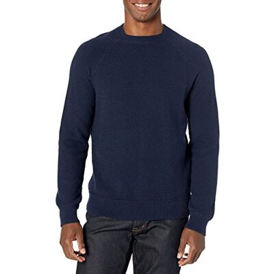 Amazon Herren Oversize-Pullover mit Rundhalsausschnitt aus strukturierter Baumwolle, Marineblau, S Amazon Herren Oversize-Pullover mit Rundhalsausschnitt aus strukturierter Baumwolle, Marineblau, S