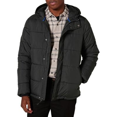 Amazon Herren Schwerer Puffermantel mit Kapuze, Schwarz, S Amazon Herren Schwerer Puffermantel mit Kapuze, Schwarz, S