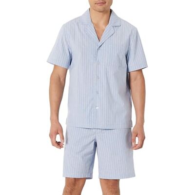Amazon Herren Kurzes Pyjama-Set aus Baumwoll-Stretch-Popeline mit V-Ausschnitt, Kornblumenblau Thin Stripe, XXL Amazon Herren Kurzes Pyjama-Set aus Baumwoll-Stretch-Popeline mit V-Ausschnitt, Kornblumenblau Thin Stripe, XXL