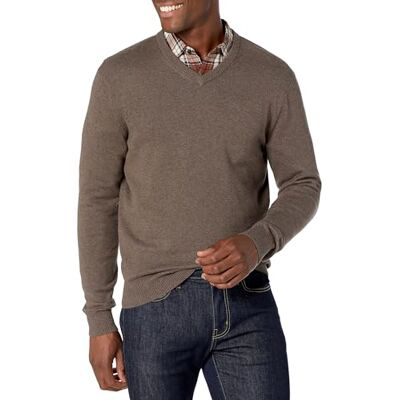 Amazon Herren V-Ausschnitt Pullover aus Baumwolle, Normale Passform, Brown Heather, S Amazon Herren V-Ausschnitt Pullover aus Baumwolle, Normale Passform, Brown Heather, S