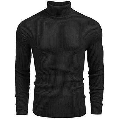 COOFANDY Herren Strickpullover gerippt, schmale Passform, lässiger Rollkragenpullover, Schwarz, Mittel COOFANDY Herren Strickpullover gerippt, schmale Passform, lässiger Rollkragenpullover, Schwarz, Mittel
