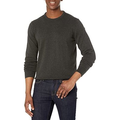 Amazon Herren Langärmliger Pullover Mit Rundhalsausschnitt, 100% Baumwolle, Erhältlich In Groß Und Schwer, Dunkelgrau Meliert, XS Amazon Herren Langärmliger Pullover Mit Rundhalsausschnitt, 100% Baumwolle, Erhältlich In Groß Und Schwer, Dunkelgrau Meliert, XS