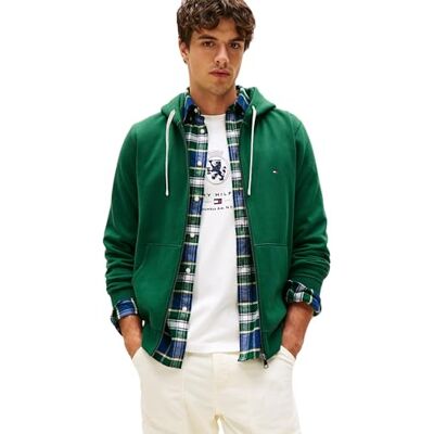 Tommy Hilfiger Herren Hoodie mit Reißverschluss Essential Fleece Zip Through mit Taschen, Grün (Ornamental Green), XS Tommy Hilfiger Herren Hoodie mit Reißverschluss Essential Fleece Zip Through mit Taschen, Grün (Ornamental Green), XS