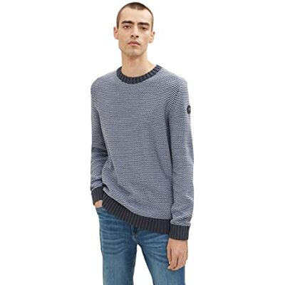 TOM TAILOR Herren Strickpullover mit Struktur 1033678, 30638 Navy Light Blue Structure, L TOM TAILOR Herren Strickpullover mit Struktur 1033678, 30638 Navy Light Blue Structure, L