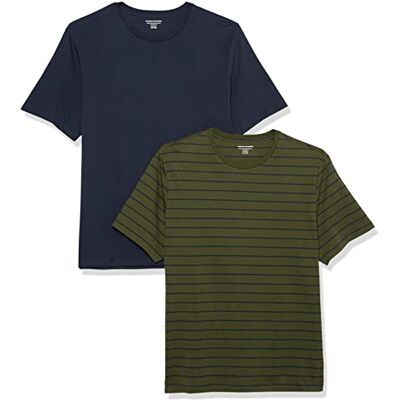 Amazon Herren T-Shirt mit kurzen Ärmeln und Rundhalsausschnitt in schmaler Passform, 2er-Pack, Marineblau/Olivgrün Streifen, XXL Amazon Herren T-Shirt mit kurzen Ärmeln und Rundhalsausschnitt in schmaler Passform, 2er-Pack, Marineblau/Olivgrün Streifen, XXL