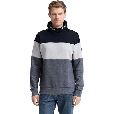 TOM TAILOR Herren 1047771 Snood Sweatshirt Mit Colour Blocking, 19932 Navy Grindle Structure, XL EU TOM TAILOR Herren 1047771 Snood Sweatshirt Mit Colour Blocking, 19932 Navy Grindle Structure, XL EU