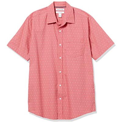 Amazon Herren Kurzärmeliges Hemd aus Popeline, Normale Passform, Korallenrosa Weiß Punkte, XS Amazon Herren Kurzärmeliges Hemd aus Popeline, Normale Passform, Korallenrosa Weiß Punkte, XS