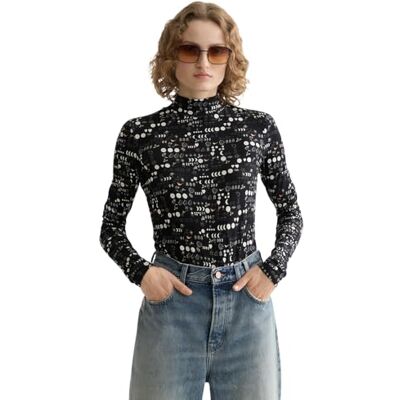 Scotch & Soda Langärmeliges T-Shirt mit Stehkragen und durchgehendem Druck, Moon Gardening U022, XS Scotch & Soda Langärmeliges T-Shirt mit Stehkragen und durchgehendem Druck, Moon Gardening U022, XS