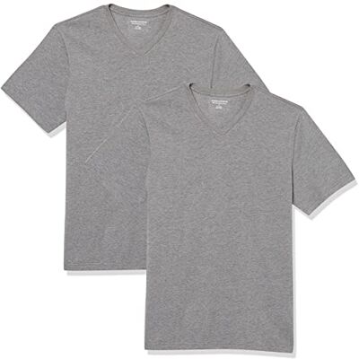 Amazon Herren-T-Shirt, schmale Passform, kurzärmelig, V-Ausschnitt, 2er-Pack, Grau meliert, X-Small Amazon Herren-T-Shirt, schmale Passform, kurzärmelig, V-Ausschnitt, 2er-Pack, Grau meliert, X-Small