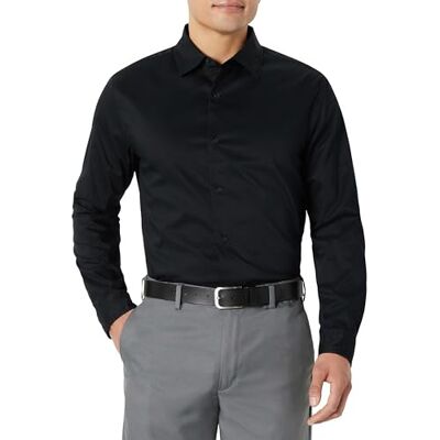 Amazon Herren Langärmliges, knitterfreies Regular-Fit-Stretch-Anzughemd, Schwarz, L Amazon Herren Langärmliges, knitterfreies Regular-Fit-Stretch-Anzughemd, Schwarz, L