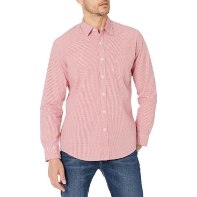 Amazon Herren Langärmeliges Business Hemd aus Popeline, Normale Passform, Red Mini-gingham, L Amazon Herren Langärmeliges Business Hemd aus Popeline, Normale Passform, Red Mini-gingham, L