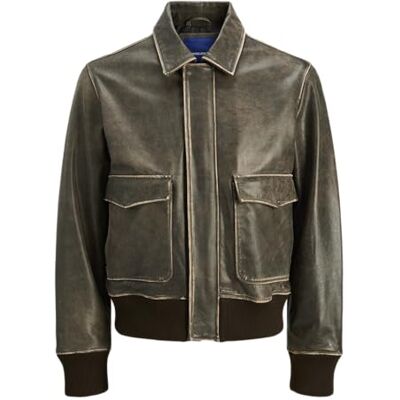 JACK & JONES Herren Jorgreenwich Leather Bomber Jacket, Black, x_l JACK & JONES Herren Jorgreenwich Leather Bomber Jacket, Black, x_l