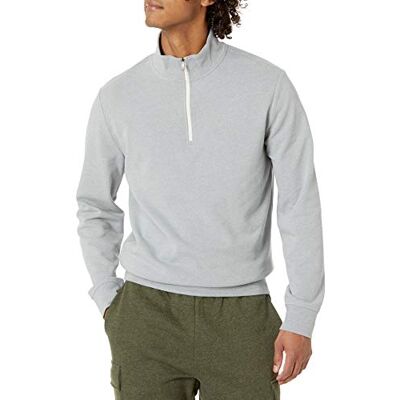 Amazon Leichtes Herren-Sweatshirt aus French Terry, Viertelreißverschluss, Stehkragen, Hellgrau meliert, Größe XXL Amazon Leichtes Herren-Sweatshirt aus French Terry, Viertelreißverschluss, Stehkragen, Hellgrau meliert, Größe XXL