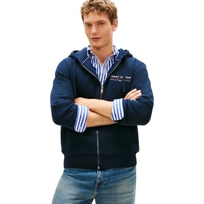 Tommy Hilfiger Herren Hoodie mit Reißverschluss Lockup mit Bauchtasche, Blau (Desert Sky), XL Tommy Hilfiger Herren Hoodie mit Reißverschluss Lockup mit Bauchtasche, Blau (Desert Sky), XL