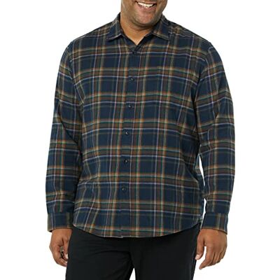 Amazon Herren Langarm-Flanellhemd (erhältlich in Big & Tall), Braun Dark Navy Plaid, Medium Amazon Herren Langarm-Flanellhemd (erhältlich in Big & Tall), Braun Dark Navy Plaid, Medium