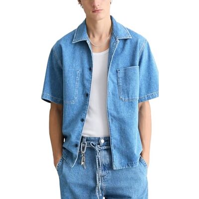 Marc O' Polo Marc OߴPolo Denim Herren Jeanshemd mit Ananasfasern Kurzarm, Blau (Medium Blue Multi 56), XL Marc O' Polo Marc OߴPolo Denim Herren Jeanshemd mit Ananasfasern Kurzarm, Blau (Medium Blue Multi 56), XL