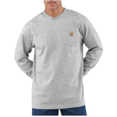 Carhartt Herren Loose Fit, schweres, langärmliges Pocket T-Shirt mit Tasche, Grau meliert, XL Carhartt Herren Loose Fit, schweres, langärmliges Pocket T-Shirt mit Tasche, Grau meliert, XL