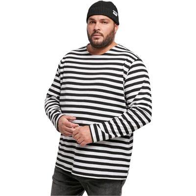 Urban Classics Herren Regular Stripe LS – Langarm T-Shirt im Regular Fit aus Baumwolle, gestreiftes Basic Oberteil mit Rundhalsausschnitt für Freizeit, Alltag & entspannte Looks,White/Black,5XL Urban Classics Herren Regular Stripe LS – Langarm T-Shirt im Regular Fit aus Baumwolle, gestreiftes Basic Oberteil mit Rundhalsausschnitt für Freizeit, Alltag & entspannte Looks,White/Black,5XL