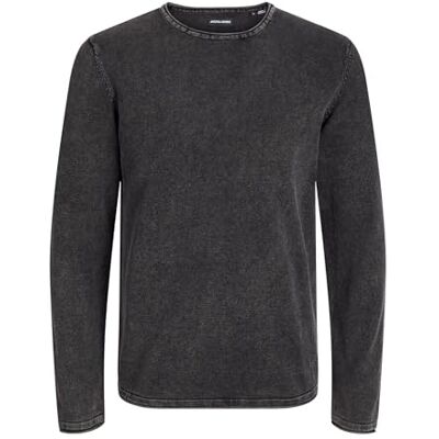 JACK & JONES Herren Strickpullover Rundhals Basic Langarm Sweater Baumwolle Shirt JJEHILL, Grau (Caviar), M JACK & JONES Herren Strickpullover Rundhals Basic Langarm Sweater Baumwolle Shirt JJEHILL, Grau (Caviar), M