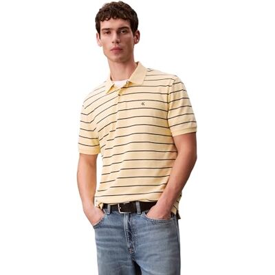Calvin Herren Poloshirt Kurzarm Striped Pique mit Knopfleiste, Gelb (Anise Flower), M Calvin Herren Poloshirt Kurzarm Striped Pique mit Knopfleiste, Gelb (Anise Flower), M