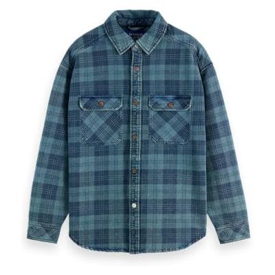 Scotch & Soda Overshirt aus gewaschenem Denim, Indigo Check 410, XL Scotch & Soda Overshirt aus gewaschenem Denim, Indigo Check 410, XL