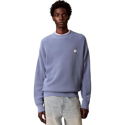 Calvin Herren Pullover Cotton Waffle mit Rundhalsausschnitt, Blau (Dusty Sailor Blue), S Calvin Herren Pullover Cotton Waffle mit Rundhalsausschnitt, Blau (Dusty Sailor Blue), S