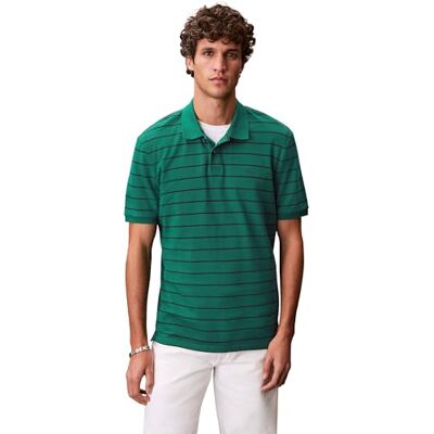 Calvin Herren Poloshirt Kurzarm Striped Pique mit Knopfleiste, Grün (Enchanted Forest), L Calvin Herren Poloshirt Kurzarm Striped Pique mit Knopfleiste, Grün (Enchanted Forest), L