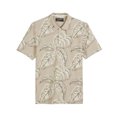 Marc O' Polo Herren Kurzarm-Poloshirt aus Bio-Baumwolle mit Allover-Print, Beige (Multi/Pure Cashmere), M Marc O' Polo Herren Kurzarm-Poloshirt aus Bio-Baumwolle mit Allover-Print, Beige (Multi/Pure Cashmere), M