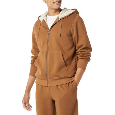 Amazon Herren Hoodie mit Sherpa-Futter und durchgehendem Reißverschluss, Toffee Braun, L Amazon Herren Hoodie mit Sherpa-Futter und durchgehendem Reißverschluss, Toffee Braun, L