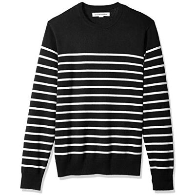 Amazon Herren Langärmliger Pullover Mit Rundhalsausschnitt, 100% Baumwolle, Erhältlich In Groß Und Schwer, Schwarz Weiß Platzierter Streifen, S Amazon Herren Langärmliger Pullover Mit Rundhalsausschnitt, 100% Baumwolle, Erhältlich In Groß Und Schwer, Schwarz Weiß Platzierter Streifen, S