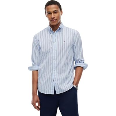 Tommy Hilfiger Herren Hemd Flex Poplin Bold Stripe aus Baumwolle, Blau (Sweet Blue/Stripe), M Tommy Hilfiger Herren Hemd Flex Poplin Bold Stripe aus Baumwolle, Blau (Sweet Blue/Stripe), M