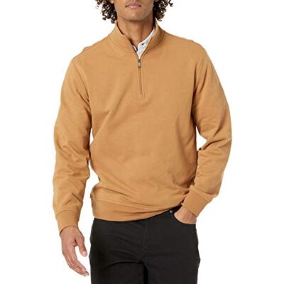 Amazon Leichtes Herren-Sweatshirt aus French Terry, Viertel-Reißverschluss, Stehkragen, Hellbraun, XS Amazon Leichtes Herren-Sweatshirt aus French Terry, Viertel-Reißverschluss, Stehkragen, Hellbraun, XS