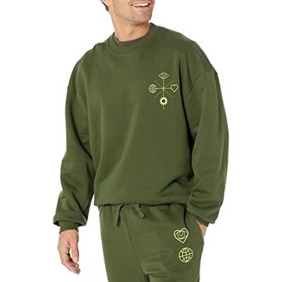 Amazon Herren Sweatshirt mit Rundhalsausschnitt und übergroßer Passform (erhältlich in Big & Tall), Dunkles Olivgrün, S Amazon Herren Sweatshirt mit Rundhalsausschnitt und übergroßer Passform (erhältlich in Big & Tall), Dunkles Olivgrün, S