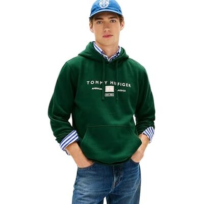 Tommy Hilfiger Herren Hoodie Brand Love mit Bauchtasche, Grün (Nocturnal Green), XXL Tommy Hilfiger Herren Hoodie Brand Love mit Bauchtasche, Grün (Nocturnal Green), XXL