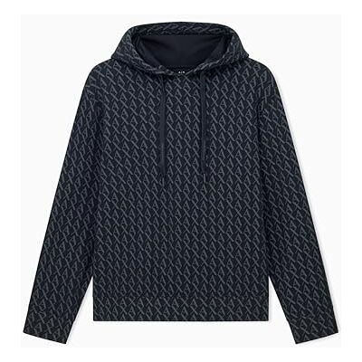 Armani Exchange Men's Essential, All Over Logo Hooded Sweatshirt, Black/Black Allover, M Armani Exchange Men's Essential, All Over Logo Hooded Sweatshirt, Black/Black Allover, M