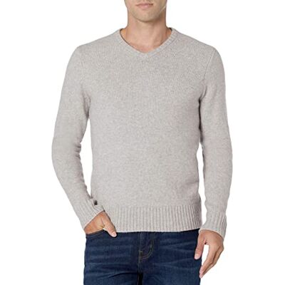 Amazon Herren Soft-Touch-Pullover mit Langen Ärmeln und V-Ausschnitt, Hellgrau, M Amazon Herren Soft-Touch-Pullover mit Langen Ärmeln und V-Ausschnitt, Hellgrau, M
