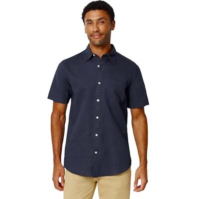 Amazon Herren Kurzärmliges Regular-Fit-Leinenhemd, Marineblau, XL Amazon Herren Kurzärmliges Regular-Fit-Leinenhemd, Marineblau, XL