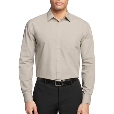 Van Heusen Herren Regular Fit Popeline Solid Klassisches Hemd, Stone, 47 cm Hals 91 cm-94 cm Ärmel Van Heusen Herren Regular Fit Popeline Solid Klassisches Hemd, Stone, 47 cm Hals 91 cm-94 cm Ärmel