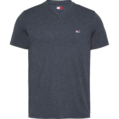 Tommy Jeans Herren T-Shirt Kurzarm Jaspe V-Ausschnitt, Blau (Dark Night Navy Htr), XS Tommy Jeans Herren T-Shirt Kurzarm Jaspe V-Ausschnitt, Blau (Dark Night Navy Htr), XS