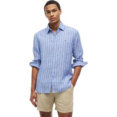 Tommy Hilfiger Herren Hemd Linen Textured Regular Fit, Blau (Regal Blue/Stripe), M Tommy Hilfiger Herren Hemd Linen Textured Regular Fit, Blau (Regal Blue/Stripe), M