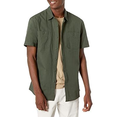 Amazon Chambray-Hemd für Herren, kurzärmelig, Olivgrün, Größe XS Amazon Chambray-Hemd für Herren, kurzärmelig, Olivgrün, Größe XS