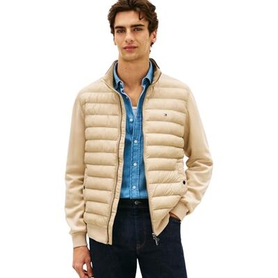 Tommy Hilfiger Herren Sweatshirt mit Reißverschluss Mix Media Stand Collar Steppjacke, Beige (Sandalwood), S Tommy Hilfiger Herren Sweatshirt mit Reißverschluss Mix Media Stand Collar Steppjacke, Beige (Sandalwood), S