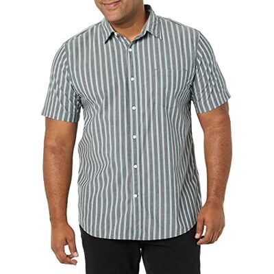 Amazon Herren Kurzärmeliges Hemd aus Popeline, Schmale Passform, Marineblau Streifen, L Amazon Herren Kurzärmeliges Hemd aus Popeline, Schmale Passform, Marineblau Streifen, L